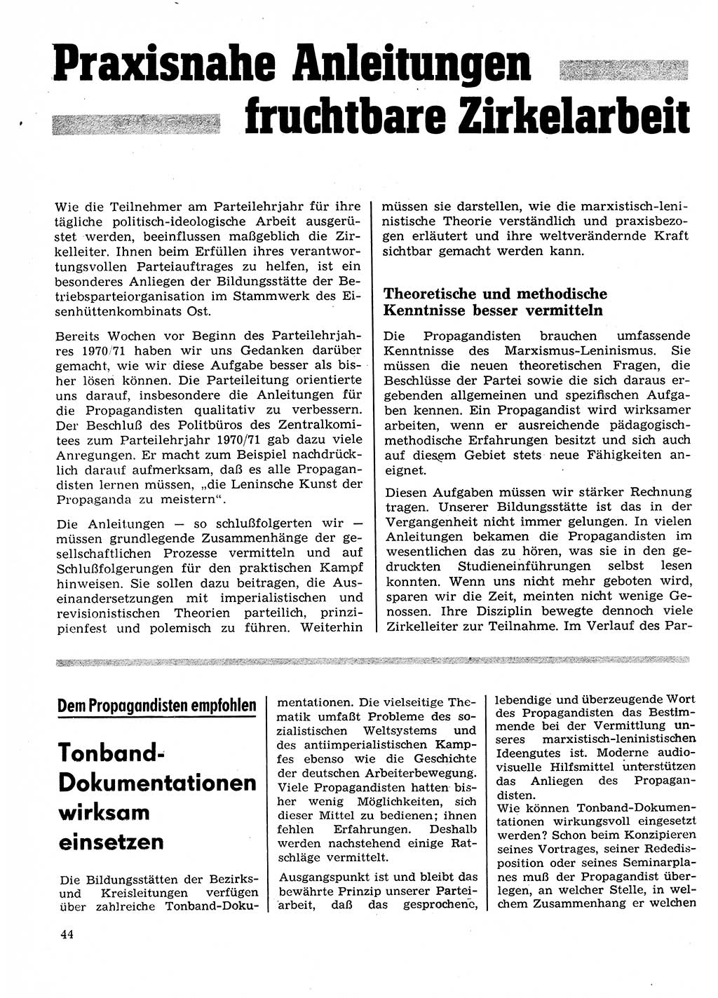 Neuer Weg (NW), Organ des Zentralkomitees (ZK) der SED (Sozialistische Einheitspartei Deutschlands) für Fragen des Parteilebens, 26. Jahrgang [Deutsche Demokratische Republik (DDR)] 1971, Seite 44 (NW ZK SED DDR 1971, S. 44)