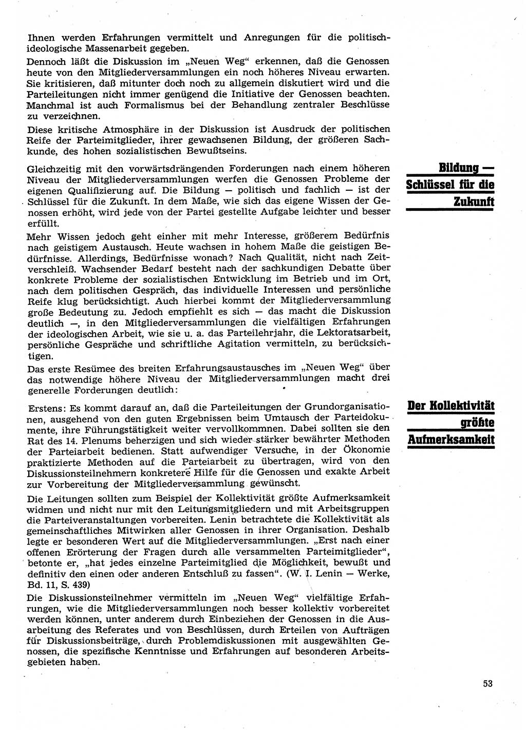 Neuer Weg (NW), Organ des Zentralkomitees (ZK) der SED (Sozialistische Einheitspartei Deutschlands) für Fragen des Parteilebens, 26. Jahrgang [Deutsche Demokratische Republik (DDR)] 1971, Seite 53 (NW ZK SED DDR 1971, S. 53)