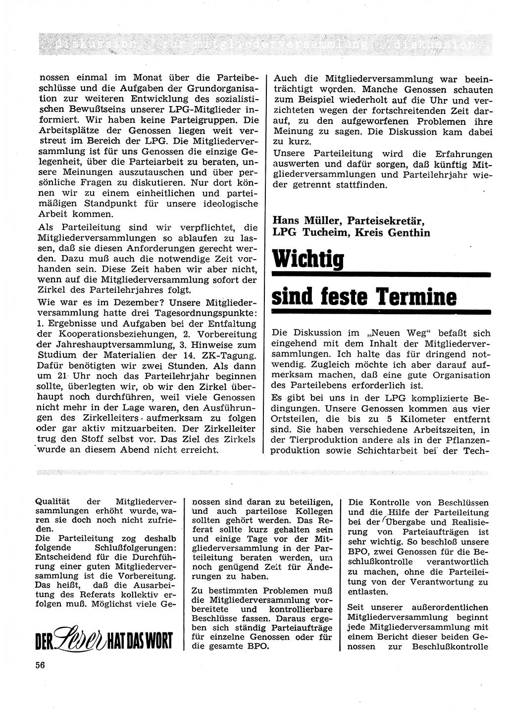 Neuer Weg (NW), Organ des Zentralkomitees (ZK) der SED (Sozialistische Einheitspartei Deutschlands) für Fragen des Parteilebens, 26. Jahrgang [Deutsche Demokratische Republik (DDR)] 1971, Seite 56 (NW ZK SED DDR 1971, S. 56)