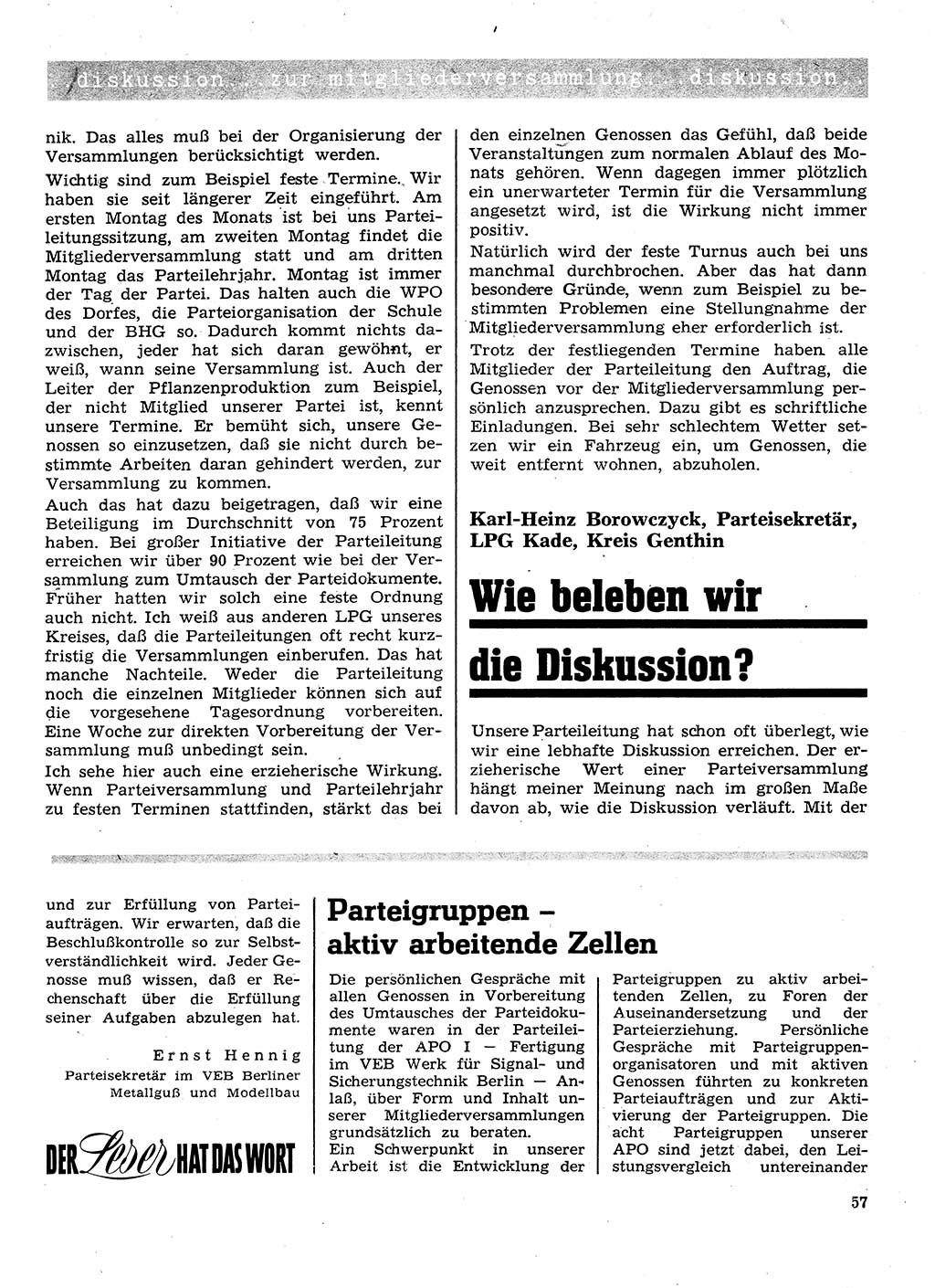Neuer Weg (NW), Organ des Zentralkomitees (ZK) der SED (Sozialistische Einheitspartei Deutschlands) für Fragen des Parteilebens, 26. Jahrgang [Deutsche Demokratische Republik (DDR)] 1971, Seite 57 (NW ZK SED DDR 1971, S. 57)