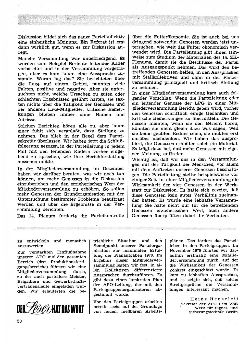 Neuer Weg (NW), Organ des Zentralkomitees (ZK) der SED (Sozialistische Einheitspartei Deutschlands) für Fragen des Parteilebens, 26. Jahrgang [Deutsche Demokratische Republik (DDR)] 1971, Seite 58 (NW ZK SED DDR 1971, S. 58)