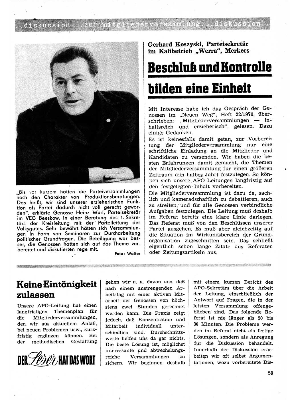 Neuer Weg (NW), Organ des Zentralkomitees (ZK) der SED (Sozialistische Einheitspartei Deutschlands) für Fragen des Parteilebens, 26. Jahrgang [Deutsche Demokratische Republik (DDR)] 1971, Seite 59 (NW ZK SED DDR 1971, S. 59)