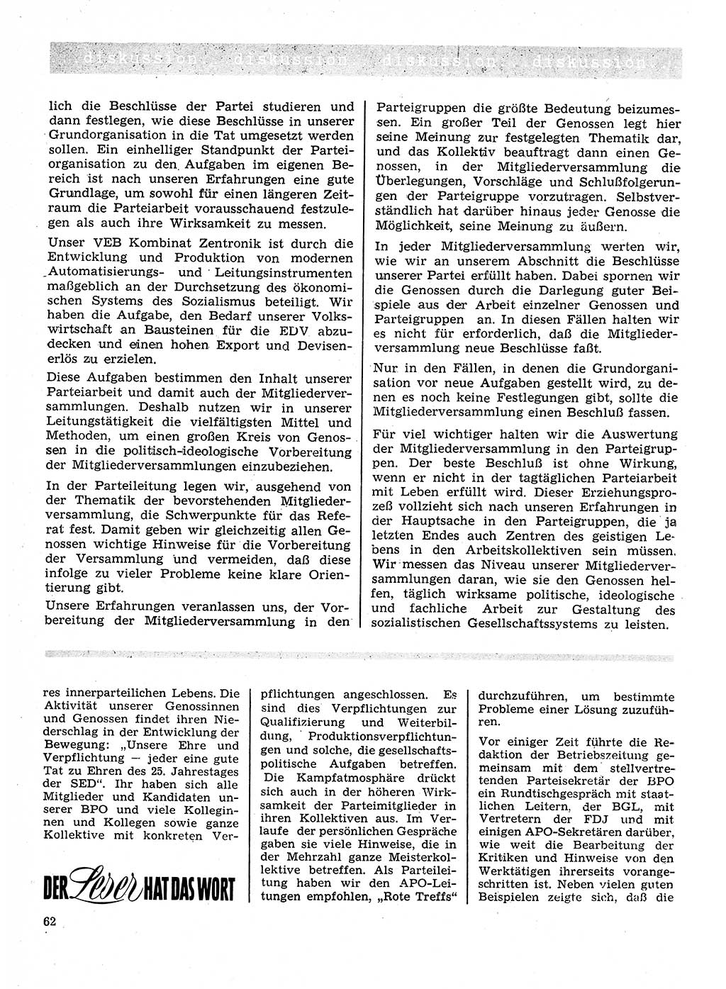 Neuer Weg (NW), Organ des Zentralkomitees (ZK) der SED (Sozialistische Einheitspartei Deutschlands) für Fragen des Parteilebens, 26. Jahrgang [Deutsche Demokratische Republik (DDR)] 1971, Seite 62 (NW ZK SED DDR 1971, S. 62)