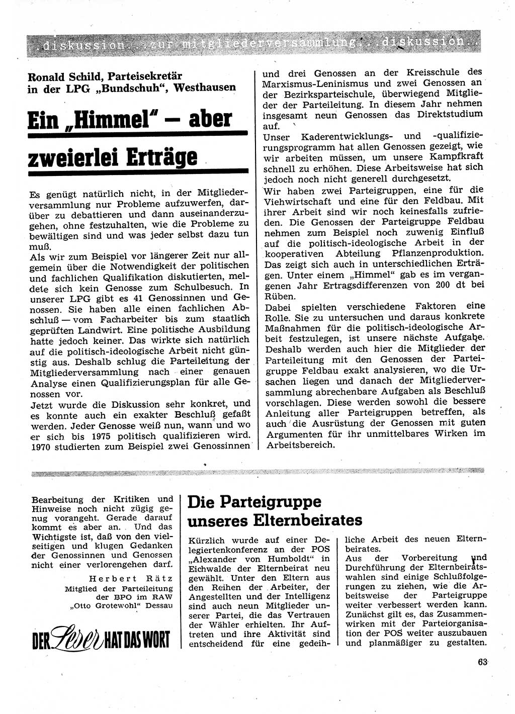 Neuer Weg (NW), Organ des Zentralkomitees (ZK) der SED (Sozialistische Einheitspartei Deutschlands) für Fragen des Parteilebens, 26. Jahrgang [Deutsche Demokratische Republik (DDR)] 1971, Seite 63 (NW ZK SED DDR 1971, S. 63)