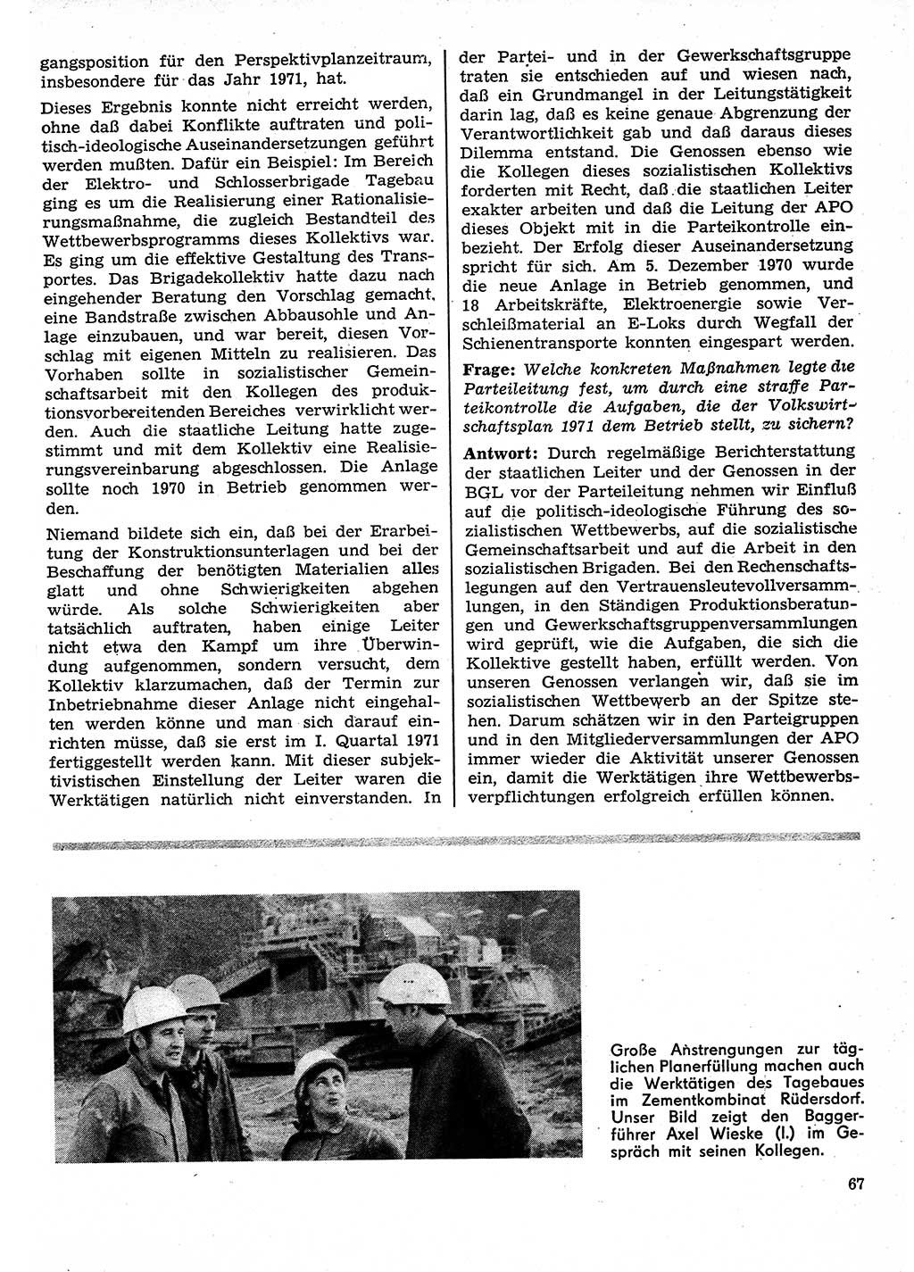 Neuer Weg (NW), Organ des Zentralkomitees (ZK) der SED (Sozialistische Einheitspartei Deutschlands) für Fragen des Parteilebens, 26. Jahrgang [Deutsche Demokratische Republik (DDR)] 1971, Seite 67 (NW ZK SED DDR 1971, S. 67)
