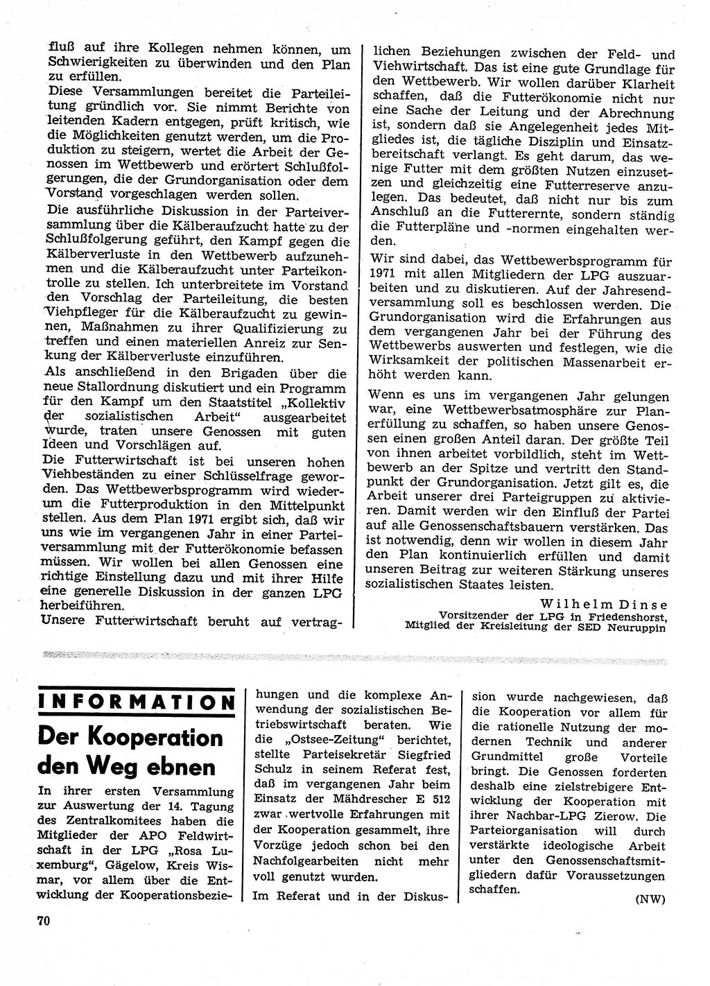 Neuer Weg (NW), Organ des Zentralkomitees (ZK) der SED (Sozialistische Einheitspartei Deutschlands) für Fragen des Parteilebens, 26. Jahrgang [Deutsche Demokratische Republik (DDR)] 1971, Seite 70 (NW ZK SED DDR 1971, S. 70)