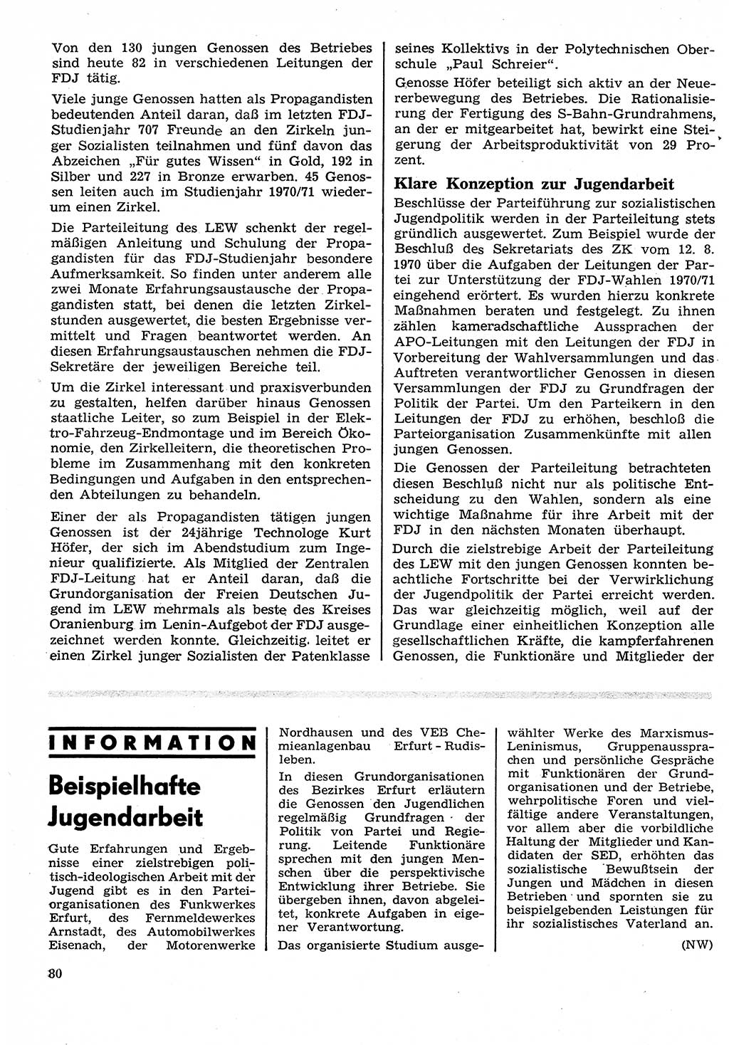 Neuer Weg (NW), Organ des Zentralkomitees (ZK) der SED (Sozialistische Einheitspartei Deutschlands) für Fragen des Parteilebens, 26. Jahrgang [Deutsche Demokratische Republik (DDR)] 1971, Seite 80 (NW ZK SED DDR 1971, S. 80)