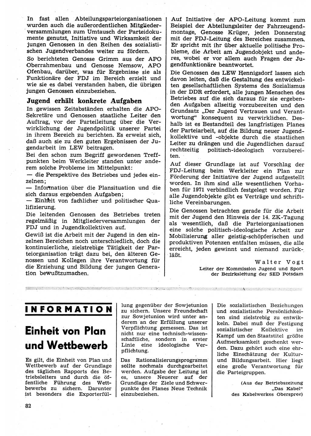 Neuer Weg (NW), Organ des Zentralkomitees (ZK) der SED (Sozialistische Einheitspartei Deutschlands) für Fragen des Parteilebens, 26. Jahrgang [Deutsche Demokratische Republik (DDR)] 1971, Seite 82 (NW ZK SED DDR 1971, S. 82)