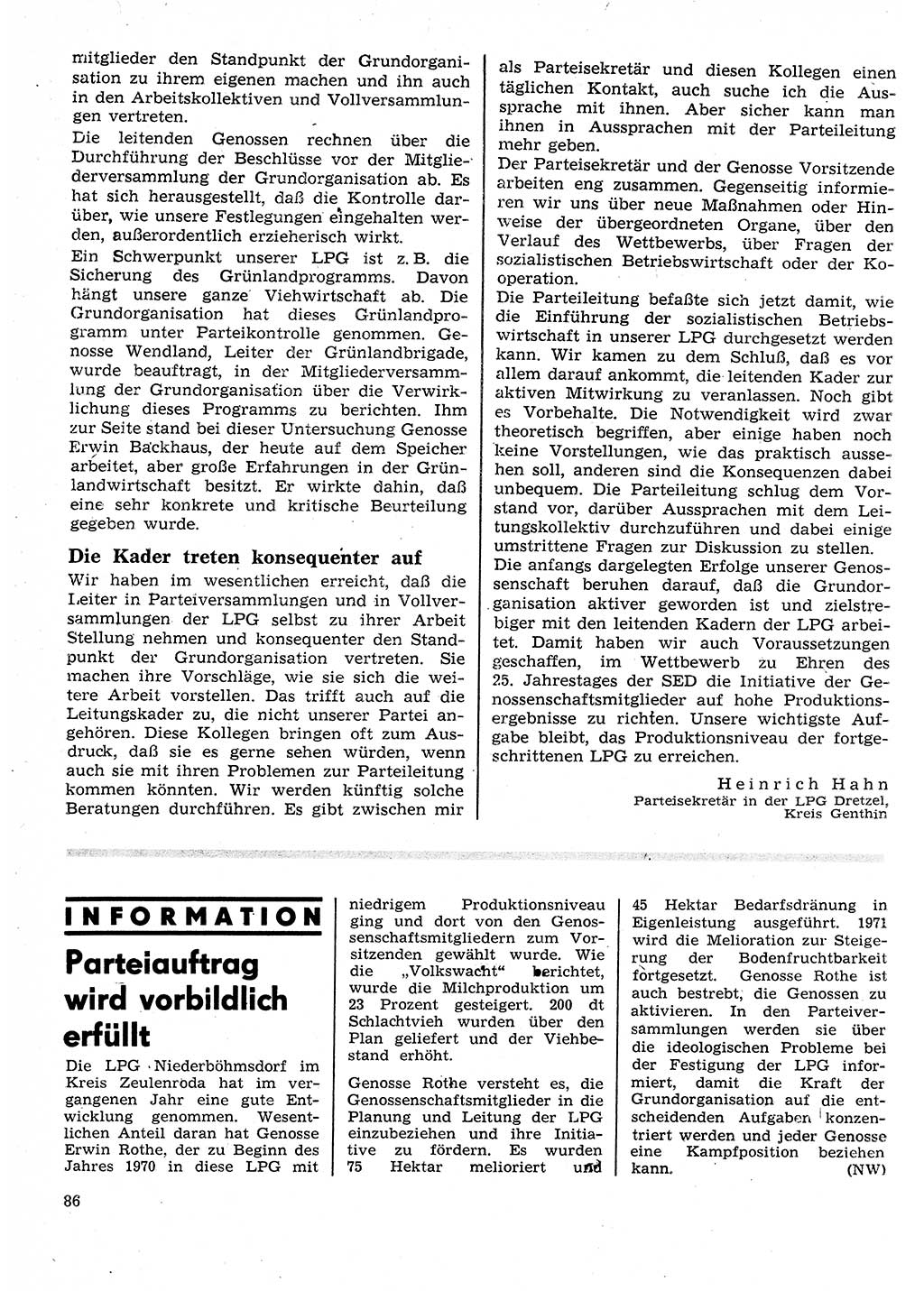 Neuer Weg (NW), Organ des Zentralkomitees (ZK) der SED (Sozialistische Einheitspartei Deutschlands) für Fragen des Parteilebens, 26. Jahrgang [Deutsche Demokratische Republik (DDR)] 1971, Seite 86 (NW ZK SED DDR 1971, S. 86)