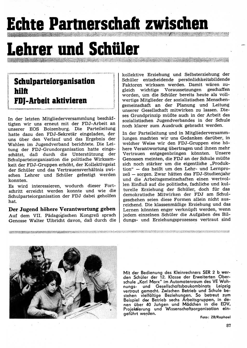 Neuer Weg (NW), Organ des Zentralkomitees (ZK) der SED (Sozialistische Einheitspartei Deutschlands) für Fragen des Parteilebens, 26. Jahrgang [Deutsche Demokratische Republik (DDR)] 1971, Seite 87 (NW ZK SED DDR 1971, S. 87)