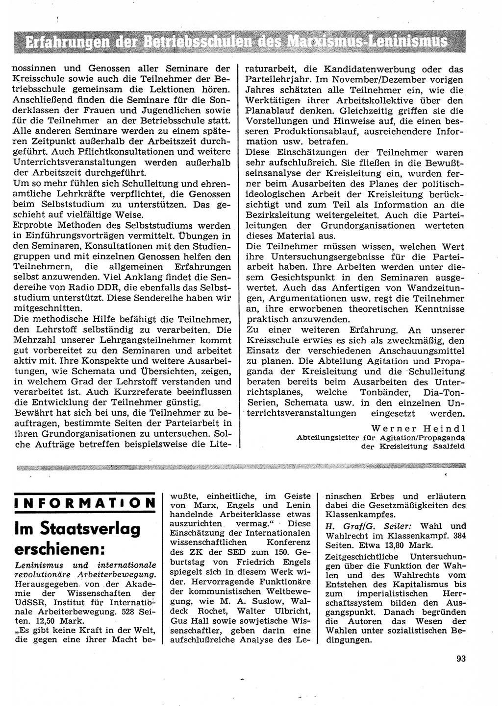 Neuer Weg (NW), Organ des Zentralkomitees (ZK) der SED (Sozialistische Einheitspartei Deutschlands) für Fragen des Parteilebens, 26. Jahrgang [Deutsche Demokratische Republik (DDR)] 1971, Seite 93 (NW ZK SED DDR 1971, S. 93)