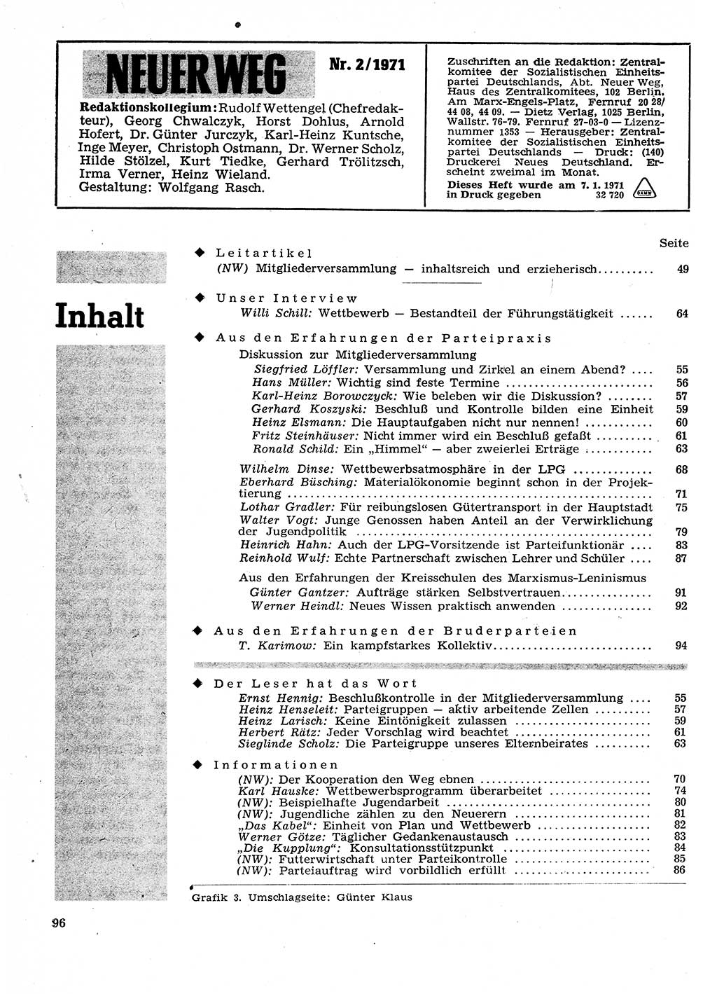 Neuer Weg (NW), Organ des Zentralkomitees (ZK) der SED (Sozialistische Einheitspartei Deutschlands) für Fragen des Parteilebens, 26. Jahrgang [Deutsche Demokratische Republik (DDR)] 1971, Seite 96 (NW ZK SED DDR 1971, S. 96)