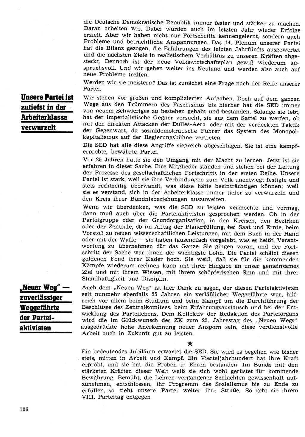 Neuer Weg (NW), Organ des Zentralkomitees (ZK) der SED (Sozialistische Einheitspartei Deutschlands) für Fragen des Parteilebens, 26. Jahrgang [Deutsche Demokratische Republik (DDR)] 1971, Seite 106 (NW ZK SED DDR 1971, S. 106)