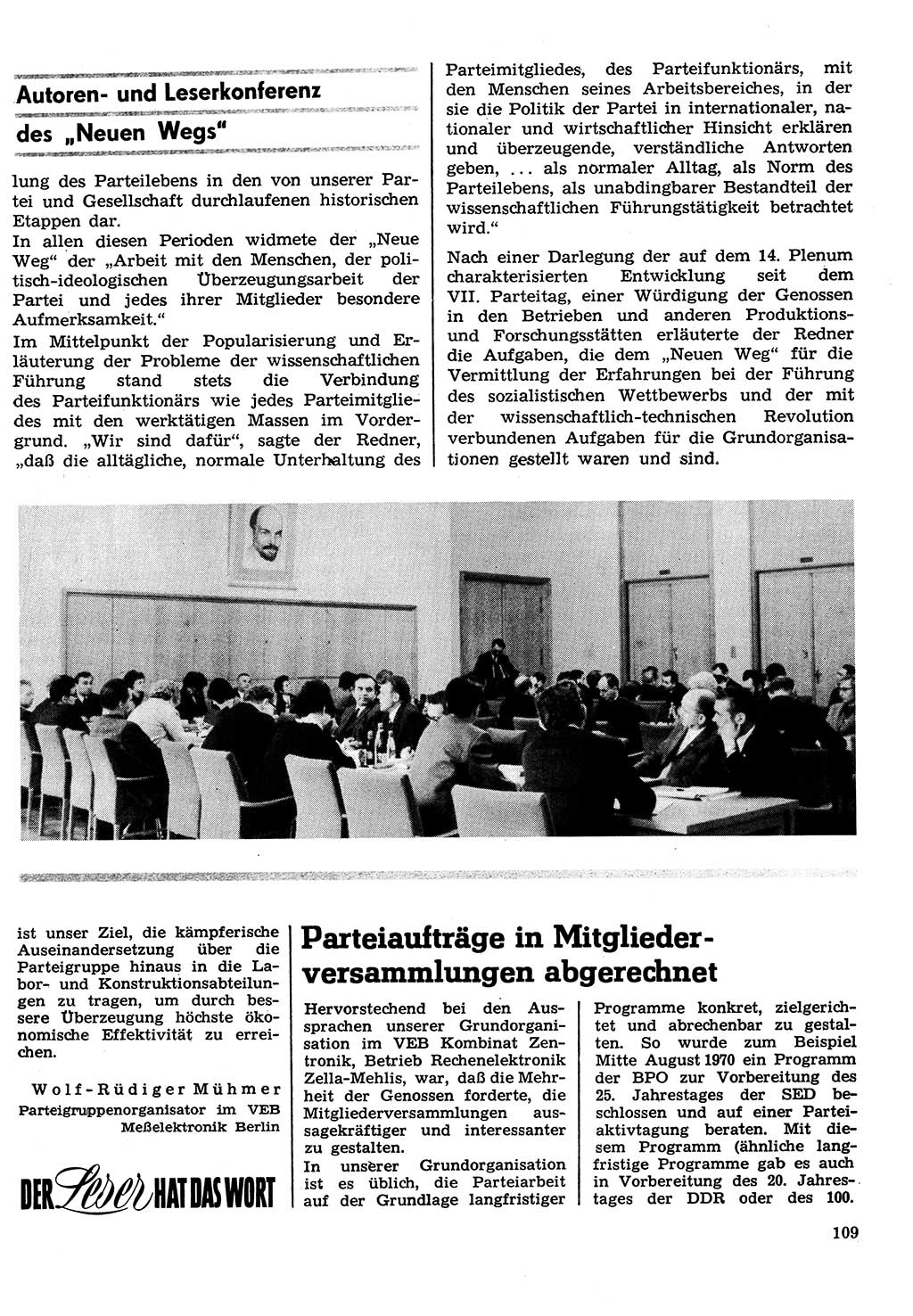 Neuer Weg (NW), Organ des Zentralkomitees (ZK) der SED (Sozialistische Einheitspartei Deutschlands) für Fragen des Parteilebens, 26. Jahrgang [Deutsche Demokratische Republik (DDR)] 1971, Seite 109 (NW ZK SED DDR 1971, S. 109)