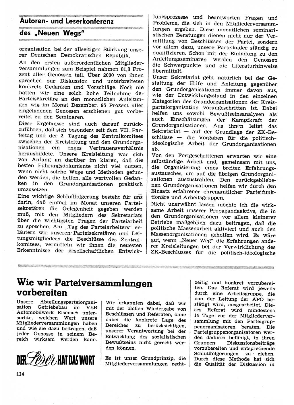 Neuer Weg (NW), Organ des Zentralkomitees (ZK) der SED (Sozialistische Einheitspartei Deutschlands) für Fragen des Parteilebens, 26. Jahrgang [Deutsche Demokratische Republik (DDR)] 1971, Seite 114 (NW ZK SED DDR 1971, S. 114)