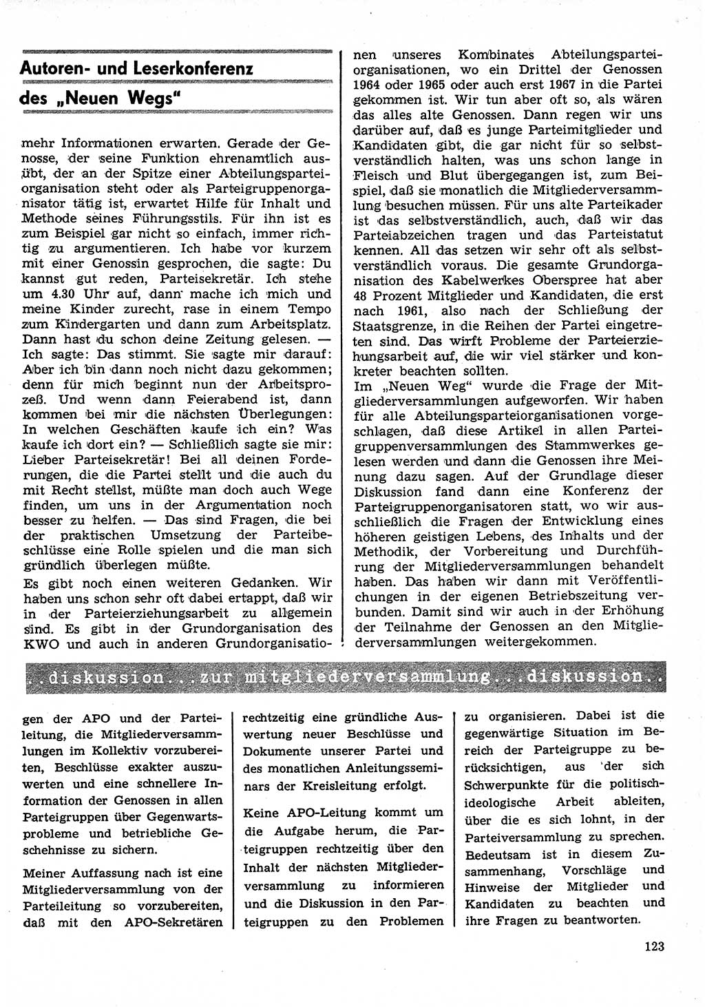 Neuer Weg (NW), Organ des Zentralkomitees (ZK) der SED (Sozialistische Einheitspartei Deutschlands) für Fragen des Parteilebens, 26. Jahrgang [Deutsche Demokratische Republik (DDR)] 1971, Seite 123 (NW ZK SED DDR 1971, S. 123)