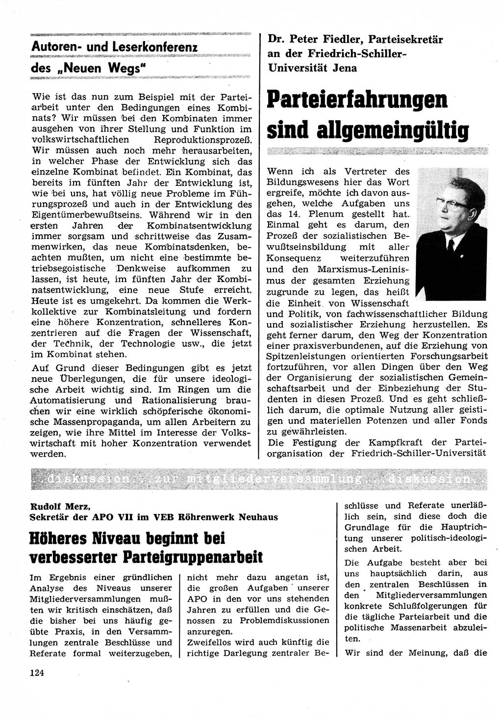 Neuer Weg (NW), Organ des Zentralkomitees (ZK) der SED (Sozialistische Einheitspartei Deutschlands) für Fragen des Parteilebens, 26. Jahrgang [Deutsche Demokratische Republik (DDR)] 1971, Seite 124 (NW ZK SED DDR 1971, S. 124)