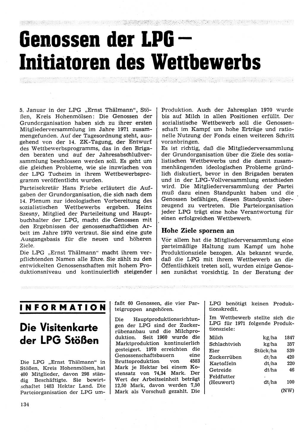 Neuer Weg (NW), Organ des Zentralkomitees (ZK) der SED (Sozialistische Einheitspartei Deutschlands) für Fragen des Parteilebens, 26. Jahrgang [Deutsche Demokratische Republik (DDR)] 1971, Seite 134 (NW ZK SED DDR 1971, S. 134)