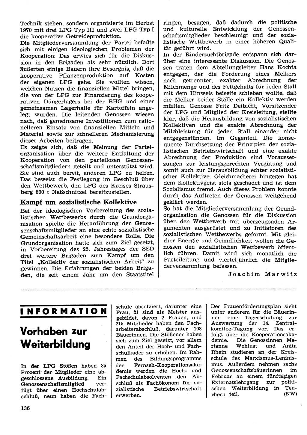 Neuer Weg (NW), Organ des Zentralkomitees (ZK) der SED (Sozialistische Einheitspartei Deutschlands) für Fragen des Parteilebens, 26. Jahrgang [Deutsche Demokratische Republik (DDR)] 1971, Seite 136 (NW ZK SED DDR 1971, S. 136)