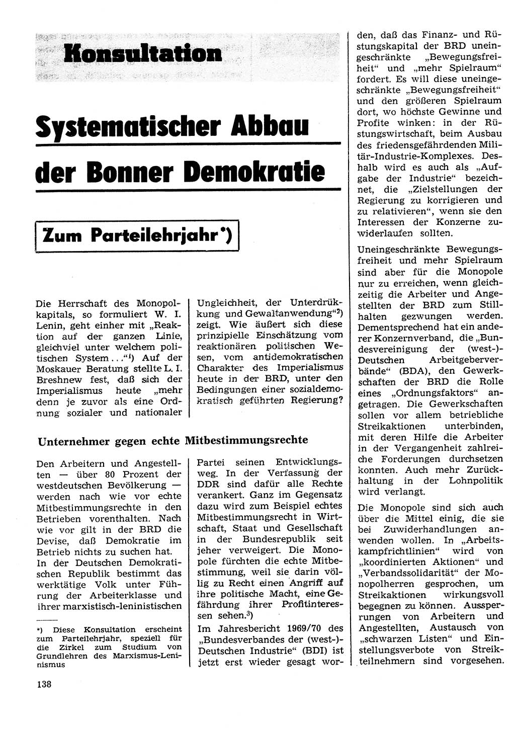 Neuer Weg (NW), Organ des Zentralkomitees (ZK) der SED (Sozialistische Einheitspartei Deutschlands) für Fragen des Parteilebens, 26. Jahrgang [Deutsche Demokratische Republik (DDR)] 1971, Seite 138 (NW ZK SED DDR 1971, S. 138)