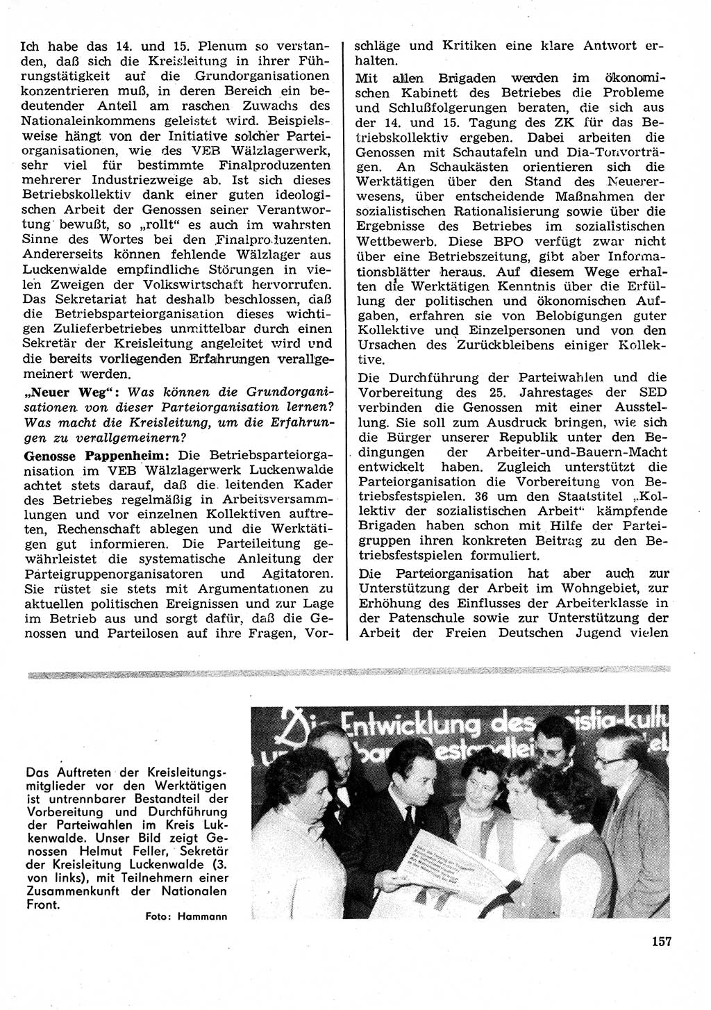 Neuer Weg (NW), Organ des Zentralkomitees (ZK) der SED (Sozialistische Einheitspartei Deutschlands) für Fragen des Parteilebens, 26. Jahrgang [Deutsche Demokratische Republik (DDR)] 1971, Seite 157 (NW ZK SED DDR 1971, S. 157)