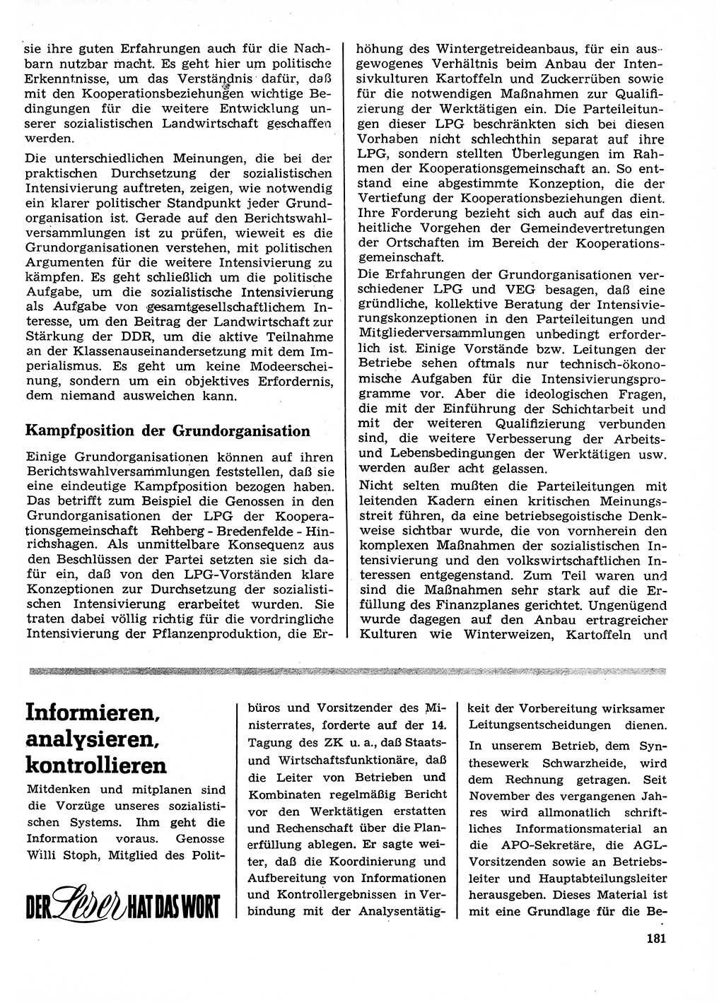 Neuer Weg (NW), Organ des Zentralkomitees (ZK) der SED (Sozialistische Einheitspartei Deutschlands) für Fragen des Parteilebens, 26. Jahrgang [Deutsche Demokratische Republik (DDR)] 1971, Seite 181 (NW ZK SED DDR 1971, S. 181)