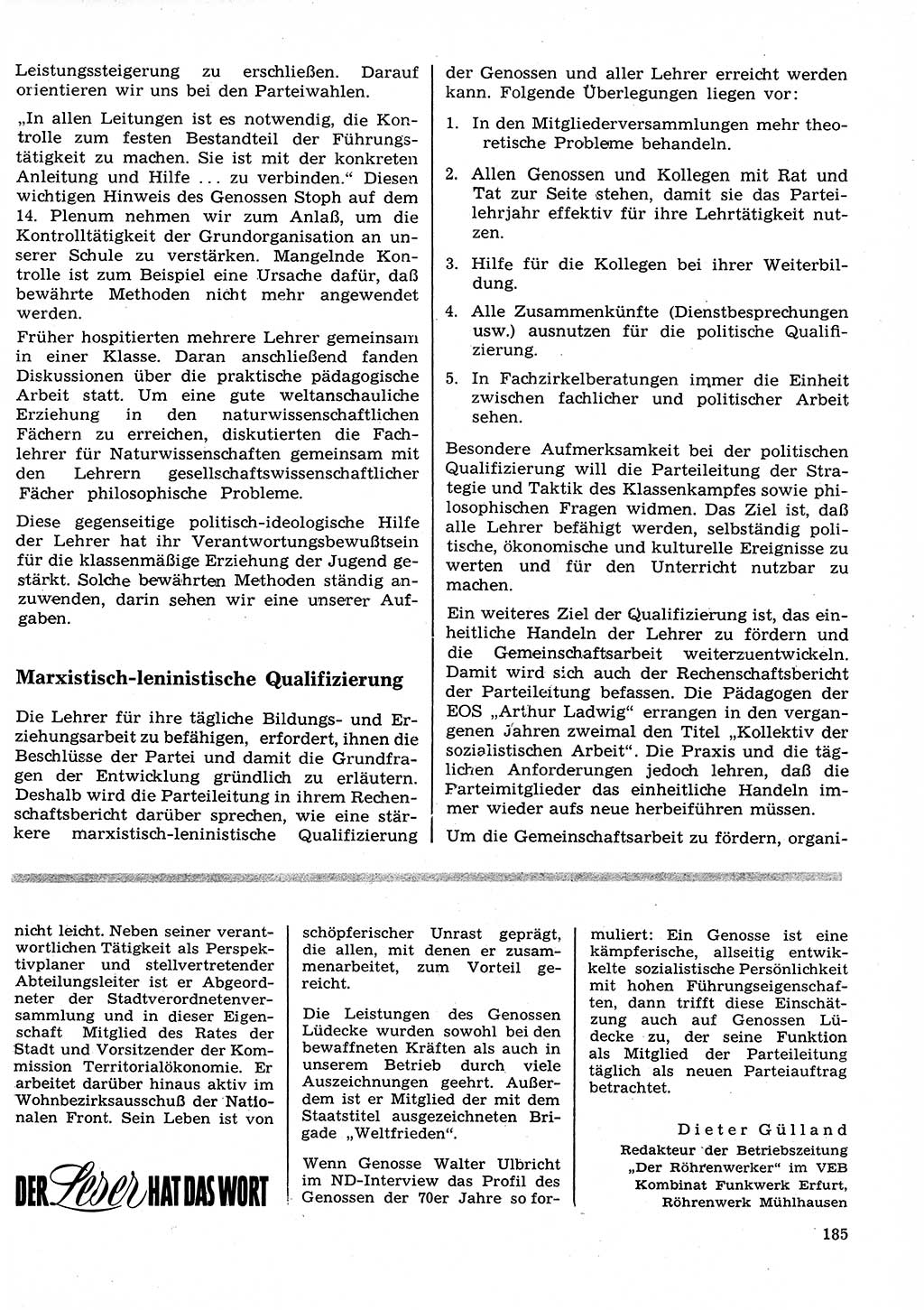 Neuer Weg (NW), Organ des Zentralkomitees (ZK) der SED (Sozialistische Einheitspartei Deutschlands) für Fragen des Parteilebens, 26. Jahrgang [Deutsche Demokratische Republik (DDR)] 1971, Seite 185 (NW ZK SED DDR 1971, S. 185)