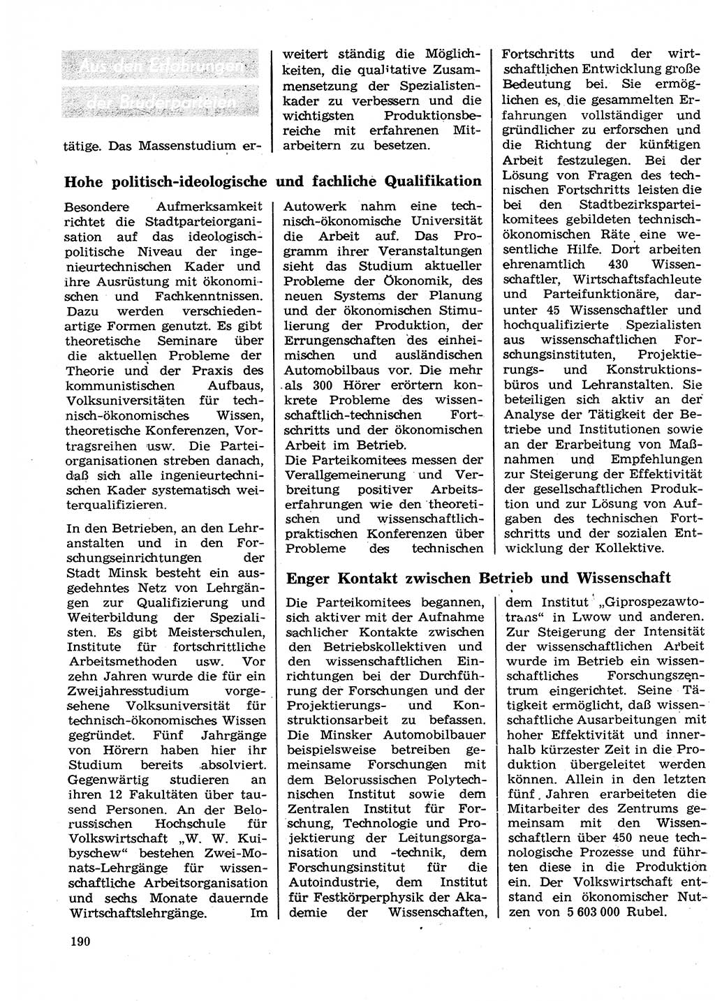 Neuer Weg (NW), Organ des Zentralkomitees (ZK) der SED (Sozialistische Einheitspartei Deutschlands) für Fragen des Parteilebens, 26. Jahrgang [Deutsche Demokratische Republik (DDR)] 1971, Seite 190 (NW ZK SED DDR 1971, S. 190)