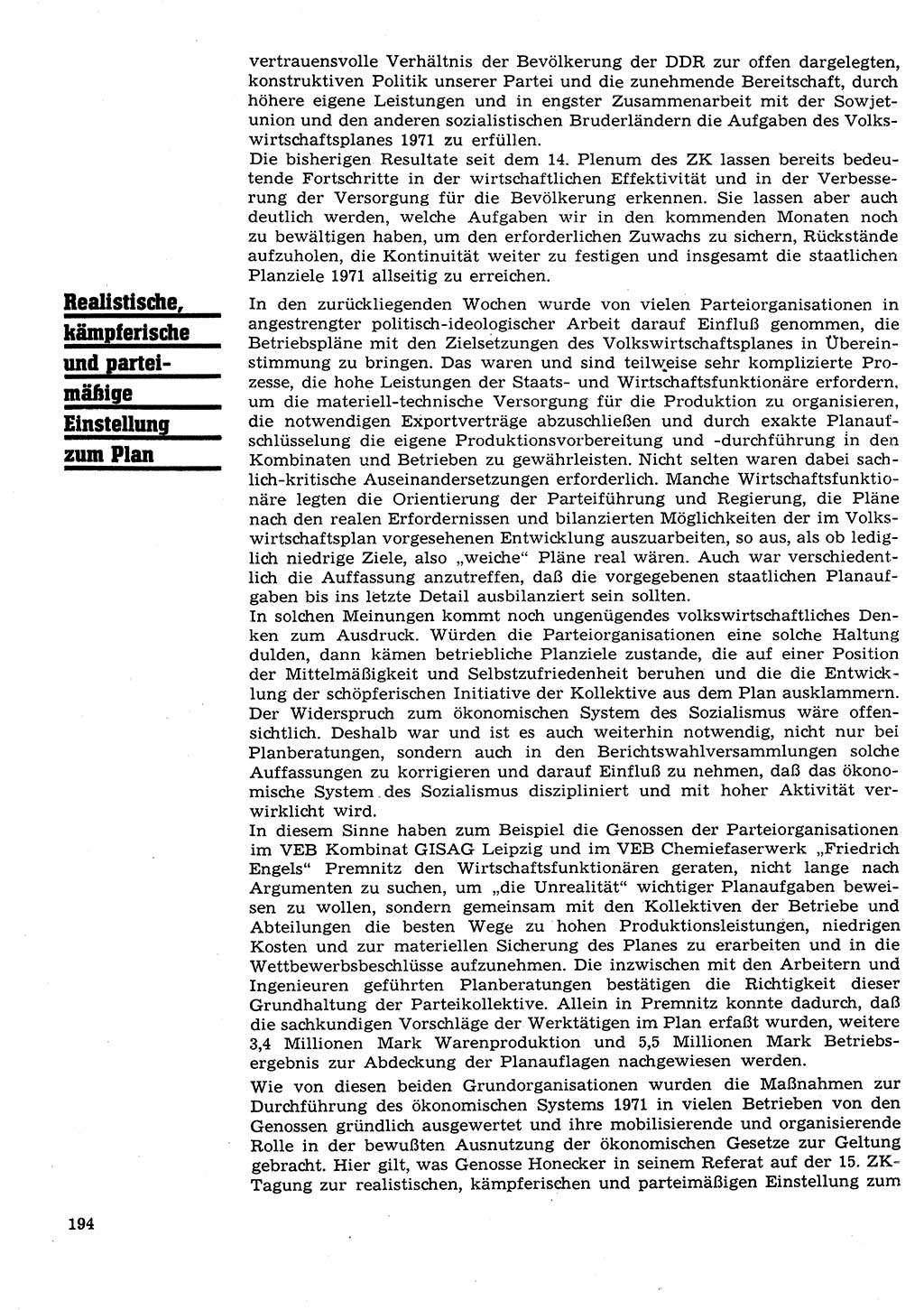 Neuer Weg (NW), Organ des Zentralkomitees (ZK) der SED (Sozialistische Einheitspartei Deutschlands) für Fragen des Parteilebens, 26. Jahrgang [Deutsche Demokratische Republik (DDR)] 1971, Seite 194 (NW ZK SED DDR 1971, S. 194)
