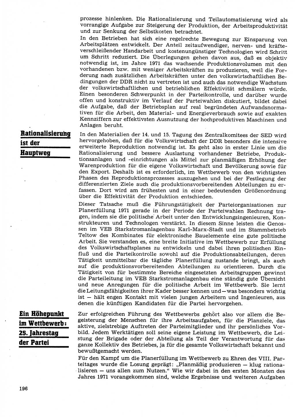 Neuer Weg (NW), Organ des Zentralkomitees (ZK) der SED (Sozialistische Einheitspartei Deutschlands) für Fragen des Parteilebens, 26. Jahrgang [Deutsche Demokratische Republik (DDR)] 1971, Seite 196 (NW ZK SED DDR 1971, S. 196)