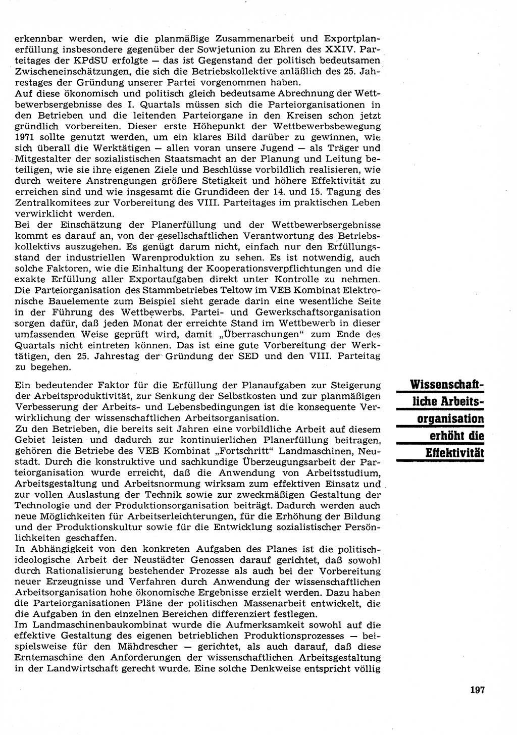 Neuer Weg (NW), Organ des Zentralkomitees (ZK) der SED (Sozialistische Einheitspartei Deutschlands) für Fragen des Parteilebens, 26. Jahrgang [Deutsche Demokratische Republik (DDR)] 1971, Seite 197 (NW ZK SED DDR 1971, S. 197)