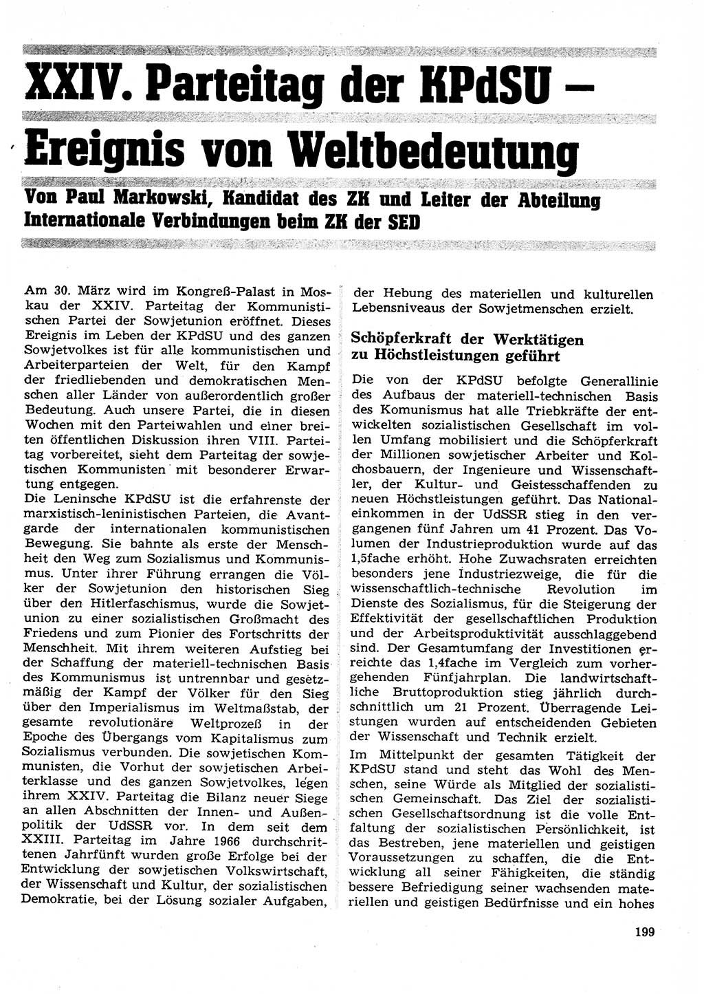 Neuer Weg (NW), Organ des Zentralkomitees (ZK) der SED (Sozialistische Einheitspartei Deutschlands) für Fragen des Parteilebens, 26. Jahrgang [Deutsche Demokratische Republik (DDR)] 1971, Seite 199 (NW ZK SED DDR 1971, S. 199)