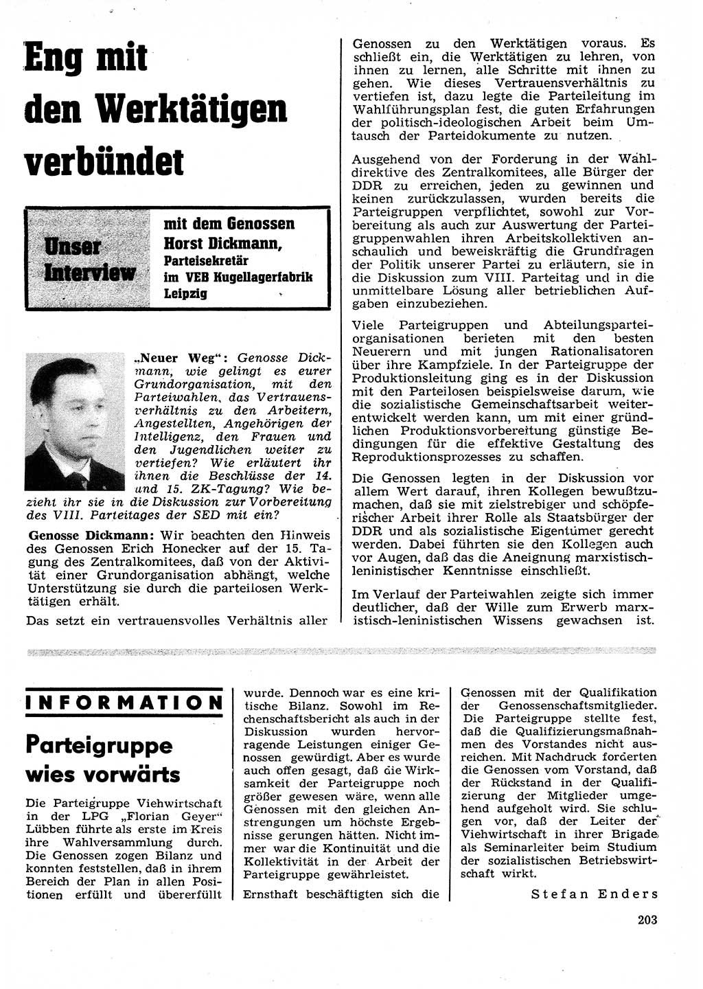 Neuer Weg (NW), Organ des Zentralkomitees (ZK) der SED (Sozialistische Einheitspartei Deutschlands) für Fragen des Parteilebens, 26. Jahrgang [Deutsche Demokratische Republik (DDR)] 1971, Seite 203 (NW ZK SED DDR 1971, S. 203)