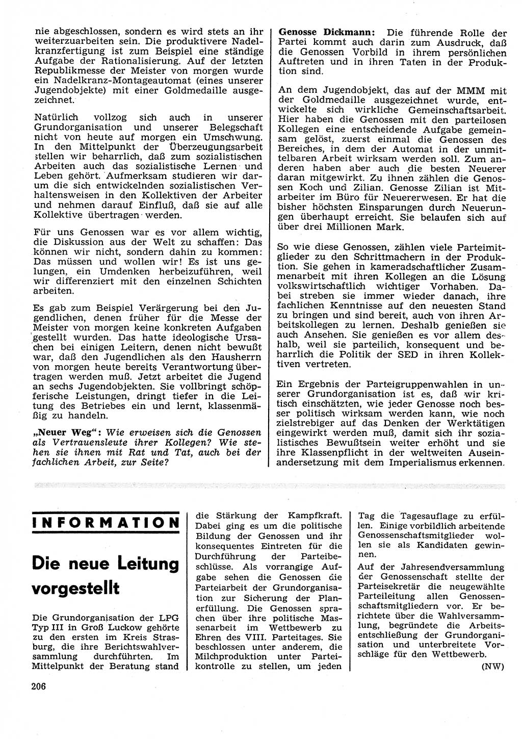 Neuer Weg (NW), Organ des Zentralkomitees (ZK) der SED (Sozialistische Einheitspartei Deutschlands) für Fragen des Parteilebens, 26. Jahrgang [Deutsche Demokratische Republik (DDR)] 1971, Seite 206 (NW ZK SED DDR 1971, S. 206)