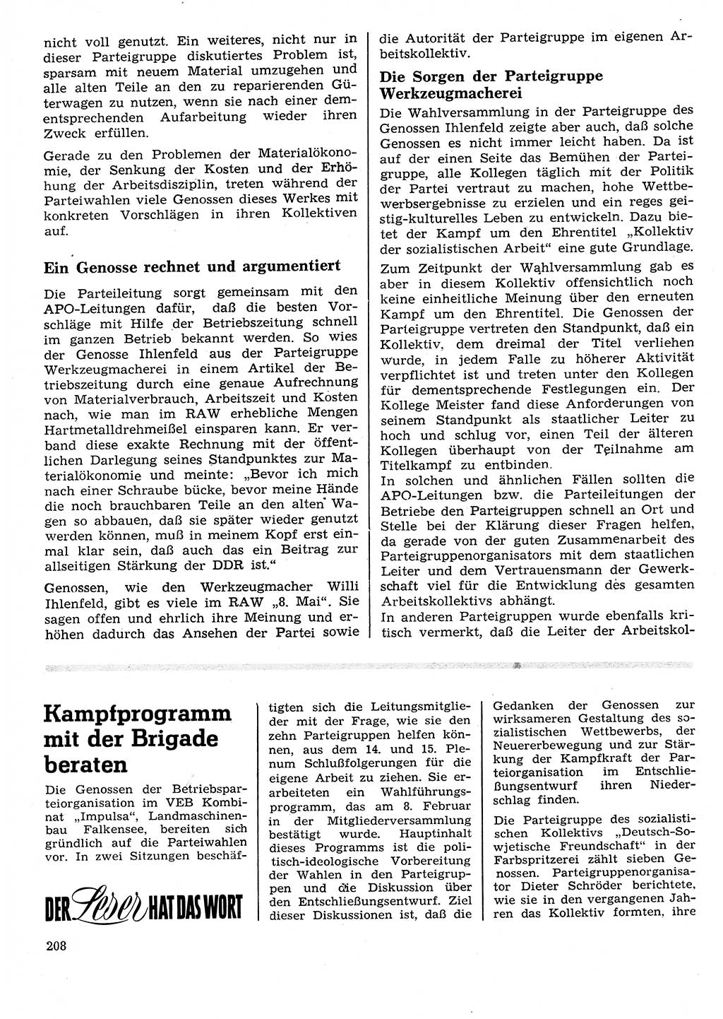 Neuer Weg (NW), Organ des Zentralkomitees (ZK) der SED (Sozialistische Einheitspartei Deutschlands) für Fragen des Parteilebens, 26. Jahrgang [Deutsche Demokratische Republik (DDR)] 1971, Seite 208 (NW ZK SED DDR 1971, S. 208)