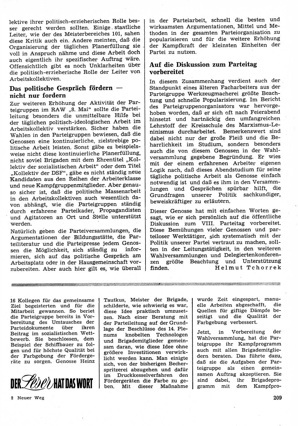 Neuer Weg (NW), Organ des Zentralkomitees (ZK) der SED (Sozialistische Einheitspartei Deutschlands) für Fragen des Parteilebens, 26. Jahrgang [Deutsche Demokratische Republik (DDR)] 1971, Seite 209 (NW ZK SED DDR 1971, S. 209)