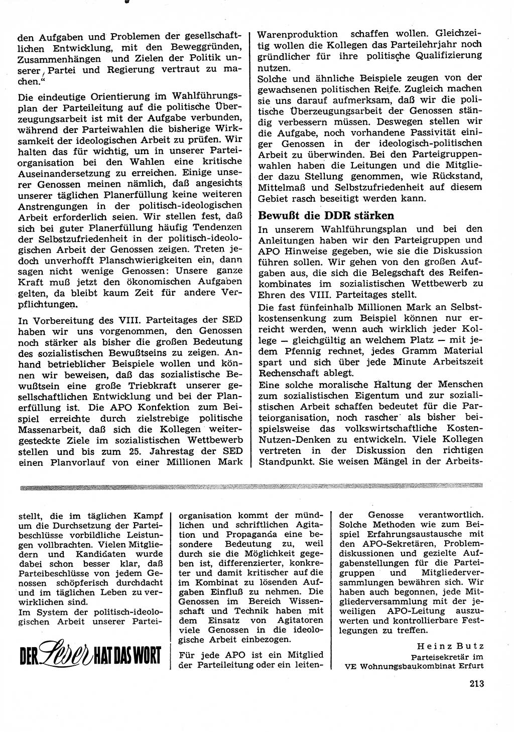 Neuer Weg (NW), Organ des Zentralkomitees (ZK) der SED (Sozialistische Einheitspartei Deutschlands) für Fragen des Parteilebens, 26. Jahrgang [Deutsche Demokratische Republik (DDR)] 1971, Seite 213 (NW ZK SED DDR 1971, S. 213)