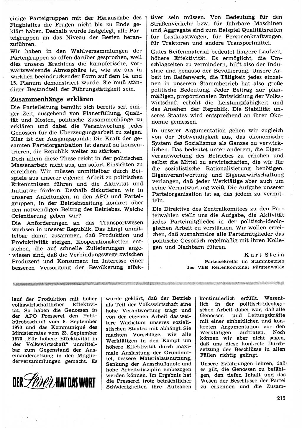 Neuer Weg (NW), Organ des Zentralkomitees (ZK) der SED (Sozialistische Einheitspartei Deutschlands) für Fragen des Parteilebens, 26. Jahrgang [Deutsche Demokratische Republik (DDR)] 1971, Seite 215 (NW ZK SED DDR 1971, S. 215)