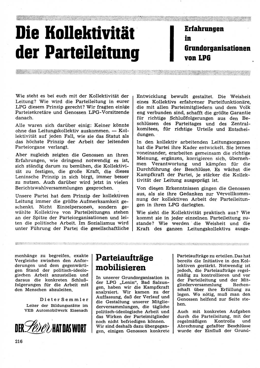 Neuer Weg (NW), Organ des Zentralkomitees (ZK) der SED (Sozialistische Einheitspartei Deutschlands) für Fragen des Parteilebens, 26. Jahrgang [Deutsche Demokratische Republik (DDR)] 1971, Seite 216 (NW ZK SED DDR 1971, S. 216)