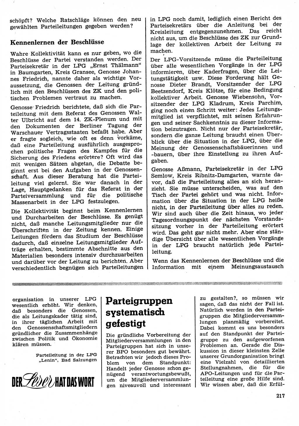 Neuer Weg (NW), Organ des Zentralkomitees (ZK) der SED (Sozialistische Einheitspartei Deutschlands) für Fragen des Parteilebens, 26. Jahrgang [Deutsche Demokratische Republik (DDR)] 1971, Seite 217 (NW ZK SED DDR 1971, S. 217)