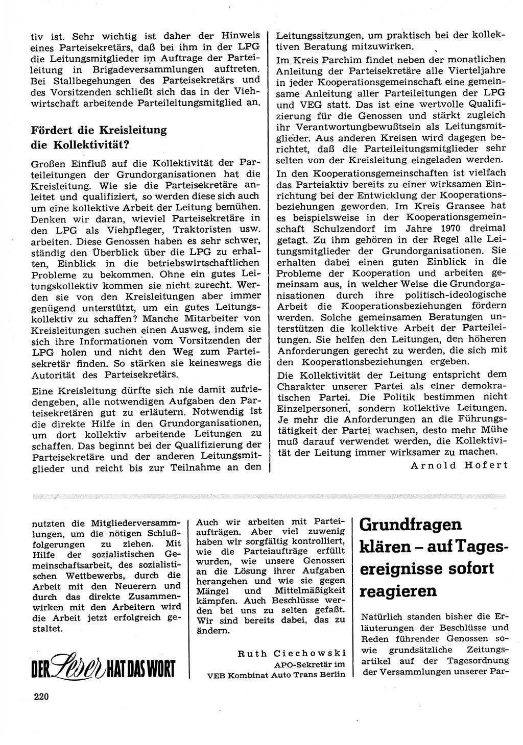 Neuer Weg (NW), Organ des Zentralkomitees (ZK) der SED (Sozialistische Einheitspartei Deutschlands) für Fragen des Parteilebens, 26. Jahrgang [Deutsche Demokratische Republik (DDR)] 1971, Seite 220 (NW ZK SED DDR 1971, S. 220)