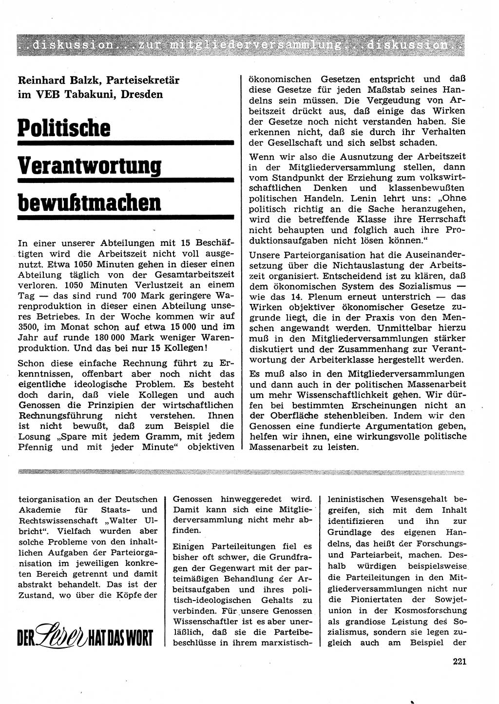 Neuer Weg (NW), Organ des Zentralkomitees (ZK) der SED (Sozialistische Einheitspartei Deutschlands) für Fragen des Parteilebens, 26. Jahrgang [Deutsche Demokratische Republik (DDR)] 1971, Seite 221 (NW ZK SED DDR 1971, S. 221)