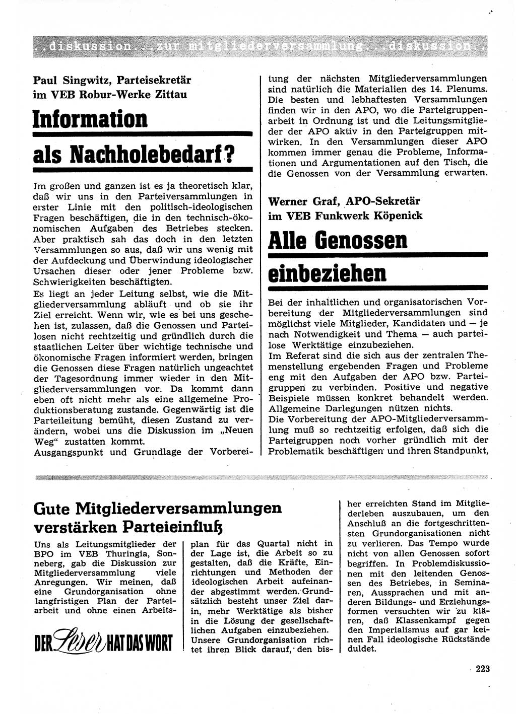 Neuer Weg (NW), Organ des Zentralkomitees (ZK) der SED (Sozialistische Einheitspartei Deutschlands) für Fragen des Parteilebens, 26. Jahrgang [Deutsche Demokratische Republik (DDR)] 1971, Seite 223 (NW ZK SED DDR 1971, S. 223)