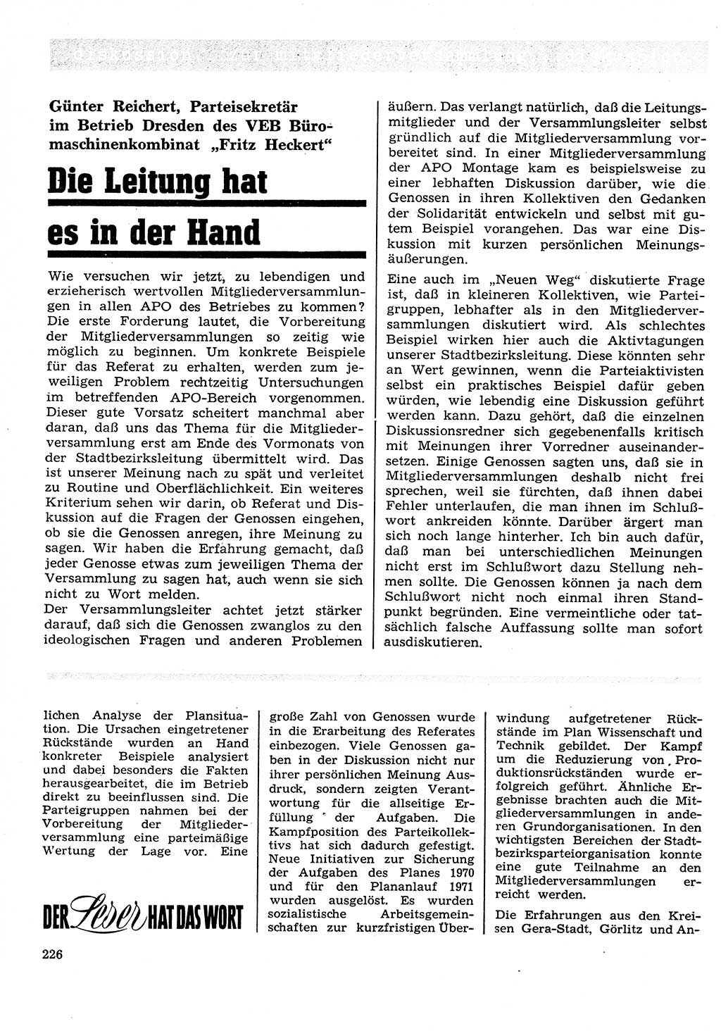 Neuer Weg (NW), Organ des Zentralkomitees (ZK) der SED (Sozialistische Einheitspartei Deutschlands) für Fragen des Parteilebens, 26. Jahrgang [Deutsche Demokratische Republik (DDR)] 1971, Seite 226 (NW ZK SED DDR 1971, S. 226)