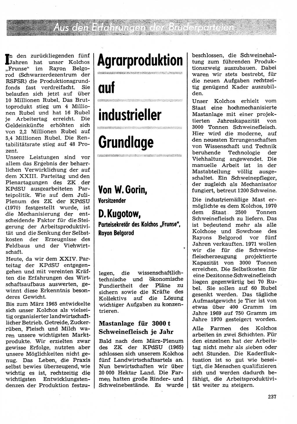 Neuer Weg (NW), Organ des Zentralkomitees (ZK) der SED (Sozialistische Einheitspartei Deutschlands) für Fragen des Parteilebens, 26. Jahrgang [Deutsche Demokratische Republik (DDR)] 1971, Seite 237 (NW ZK SED DDR 1971, S. 237)