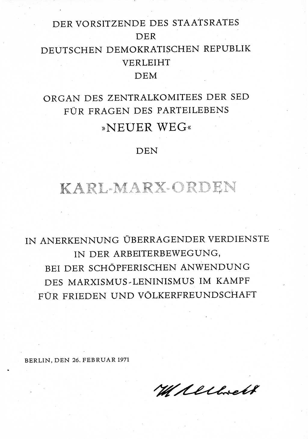 Neuer Weg (NW), Organ des Zentralkomitees (ZK) der SED (Sozialistische Einheitspartei Deutschlands) für Fragen des Parteilebens, 26. Jahrgang [Deutsche Demokratische Republik (DDR)] 1971, Seite 241 (NW ZK SED DDR 1971, S. 241)