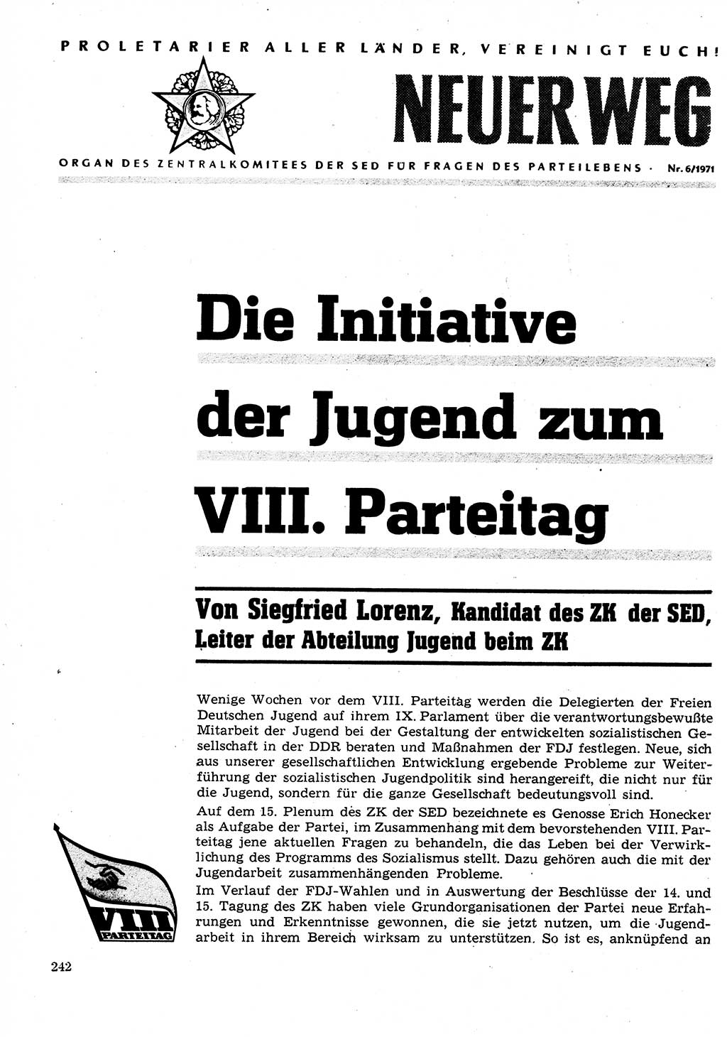 Neuer Weg (NW), Organ des Zentralkomitees (ZK) der SED (Sozialistische Einheitspartei Deutschlands) für Fragen des Parteilebens, 26. Jahrgang [Deutsche Demokratische Republik (DDR)] 1971, Seite 242 (NW ZK SED DDR 1971, S. 242)