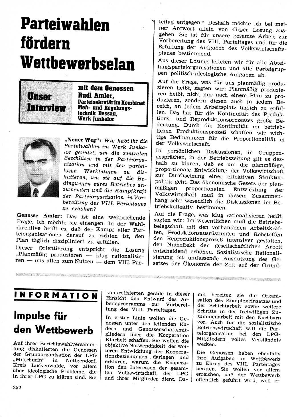 Neuer Weg (NW), Organ des Zentralkomitees (ZK) der SED (Sozialistische Einheitspartei Deutschlands) fÃ¼r Fragen des Parteilebens, 26. Jahrgang [Deutsche Demokratische Republik (DDR)] 1971, Seite 252 (NW ZK SED DDR 1971, S. 252)