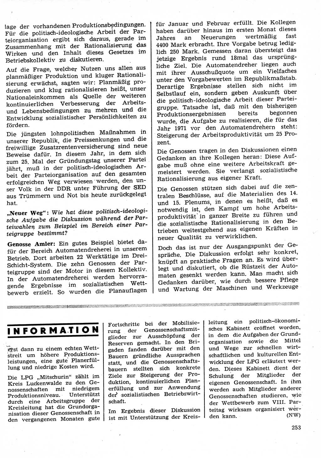 Neuer Weg (NW), Organ des Zentralkomitees (ZK) der SED (Sozialistische Einheitspartei Deutschlands) für Fragen des Parteilebens, 26. Jahrgang [Deutsche Demokratische Republik (DDR)] 1971, Seite 253 (NW ZK SED DDR 1971, S. 253)