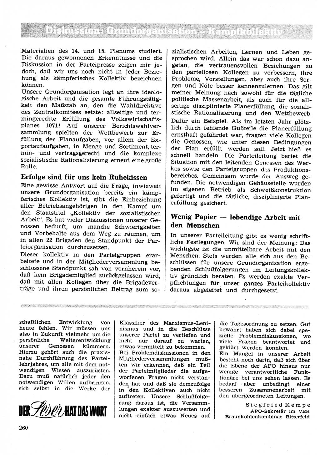 Neuer Weg (NW), Organ des Zentralkomitees (ZK) der SED (Sozialistische Einheitspartei Deutschlands) für Fragen des Parteilebens, 26. Jahrgang [Deutsche Demokratische Republik (DDR)] 1971, Seite 260 (NW ZK SED DDR 1971, S. 260)